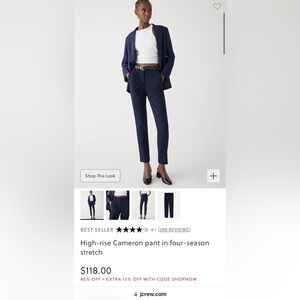 J Crew High Rise Cameron pants in four season stretch Size 4 Navy